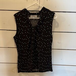 Kasper Sleeveless Black Top with Red and White Dots